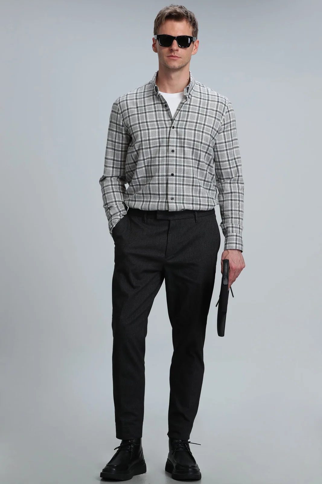 Lamira Erkek Basic Gömlek Comfort Slim Fit Gri