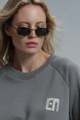 Ujın Kadın Örme Sweatshırt Nefti Yeşil