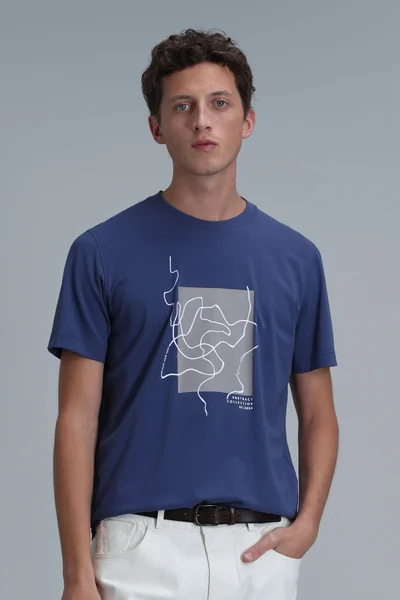 Nally Modern Grafik Tişört Koyu Saks