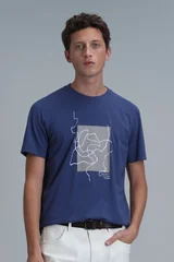 Nally Modern Grafik Tişört Koyu Saks