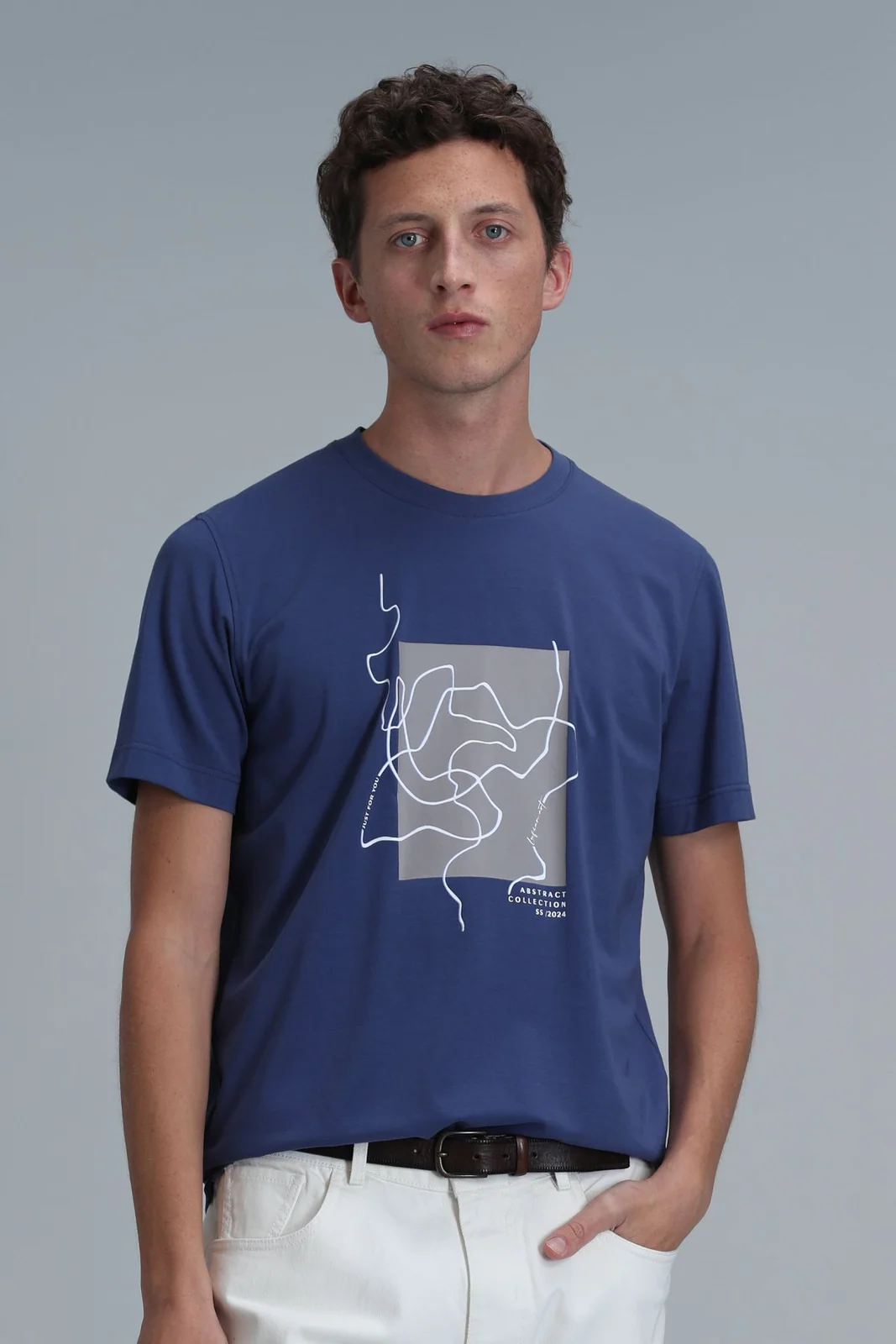 Nally Modern Grafik Tişört Koyu Saks