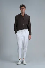 Pitaya Erkek Keten Gömlek Comfort Fit Kahverengi