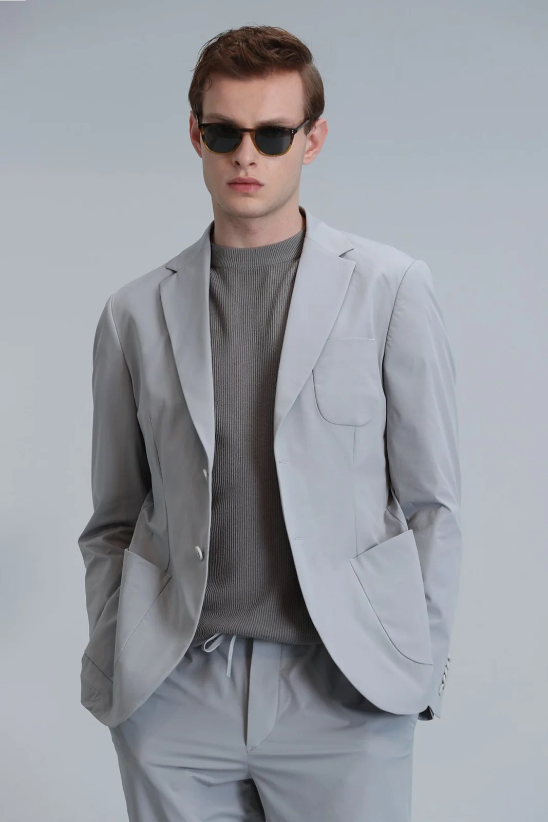 Mex Spor Erkek Blazer Ceket Slim Fit Açık Gri