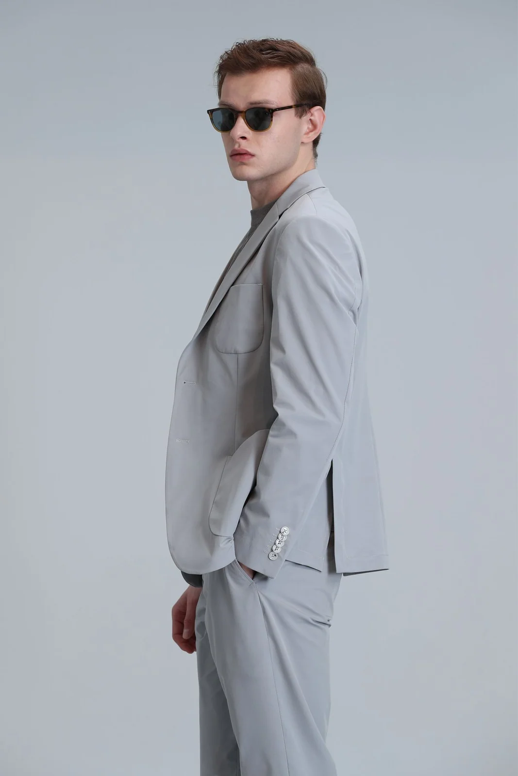 Mex Spor Erkek Blazer Ceket Slim Fit Açık Gri