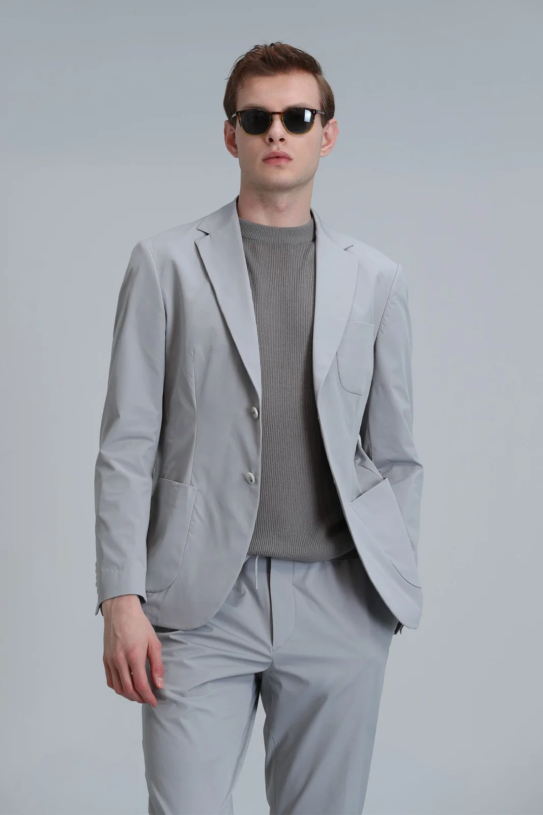 Mex Spor Erkek Blazer Ceket Slim Fit Açık Gri
