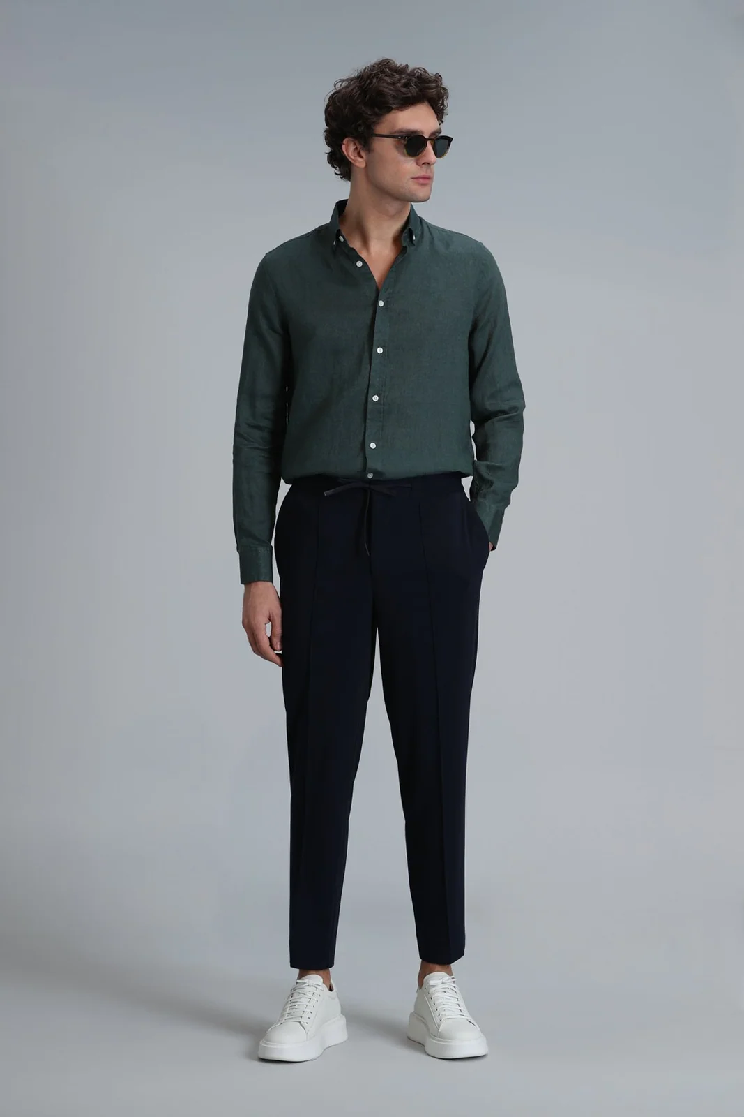 Pitaya Erkek Keten Gömlek Comfort Fit Yeşil