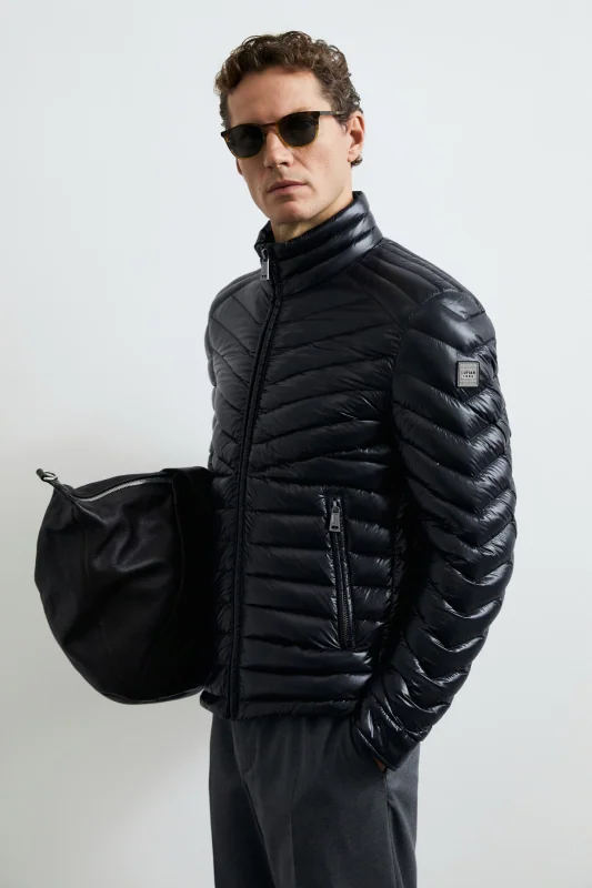 Luc Men's Goose Down Shiny Puffer Jacket Black