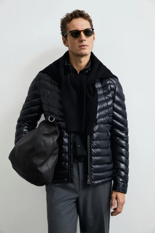Luc Men's Goose Down Shiny Puffer Jacket Black