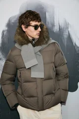 Josep Men's Goose Down Puffer Jacket with Detachable Fur-Trimmed Hood Earth Brown