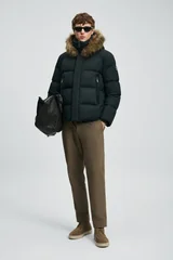 Josep Men's Goose Down Puffer Jacket with Detachable Fur-Trimmed Hood Black