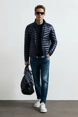 Luc Men's Goose Down Shiny Puffer Jacket Navy Blue
