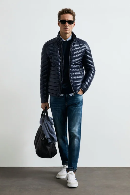 Luc Men's Goose Down Shiny Puffer Jacket Navy Blue