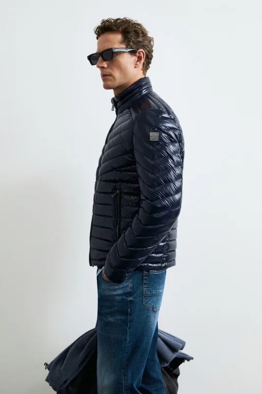 Luc Men's Goose Down Shiny Puffer Jacket Navy Blue