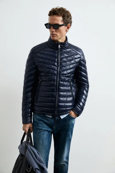 Luc Men's Goose Down Shiny Puffer Jacket Navy Blue