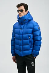Marty Men's Goose Down Puffer Jacket with Detachable Hood Sax Blue