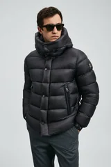 Marty Men's Goose Down Puffer Jacket with Detachable Hood Black