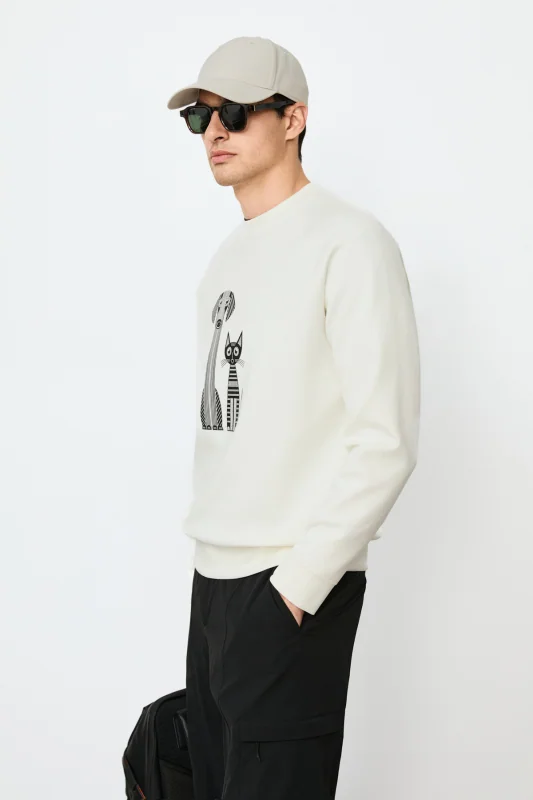 Alfred Erkek Sweatshirt Kırık Beyaz