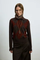 Luna Wool Blend Polo Collar Knit Sweater Brown
