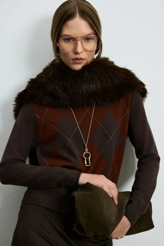 Luna Wool Blend Polo Collar Knit Sweater Brown