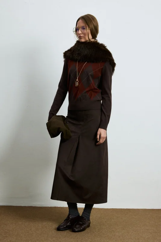 Luna Wool Blend Polo Collar Knit Sweater Brown