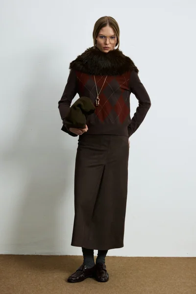 Luna Wool Blend Polo Collar Knit Sweater Brown