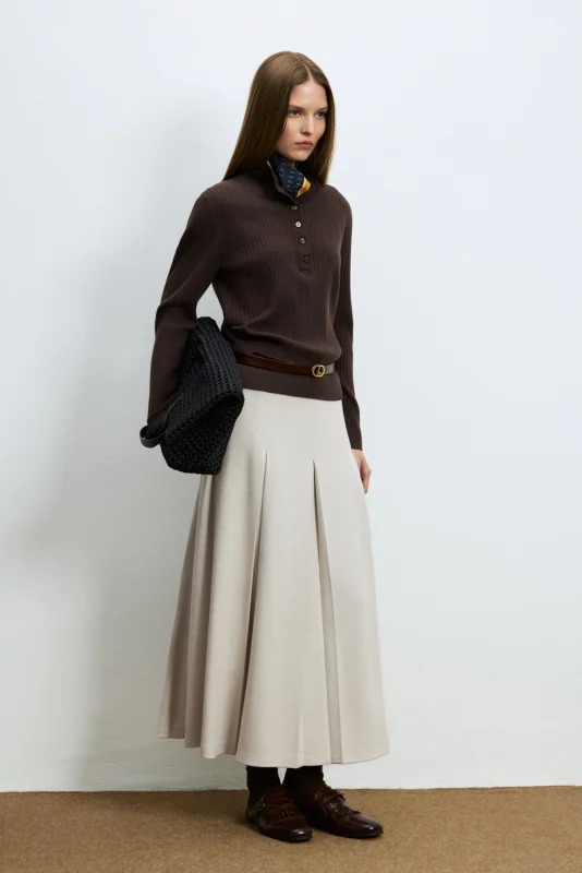 Geni Wool Blend Polo Collar Knit Sweater Brown