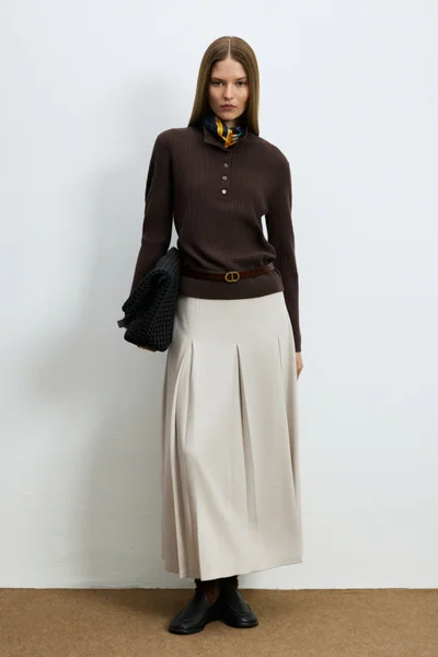 Geni Wool Blend Polo Collar Knit Sweater Brown