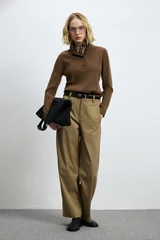 Geni Wool Blend Polo Collar Knit Sweater Light Brown