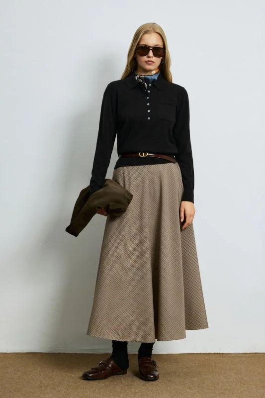 Laura Wool Blend Polo Collar Knit Sweater Black