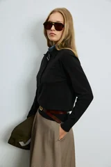Laura Wool Blend Polo Collar Knit Sweater Black