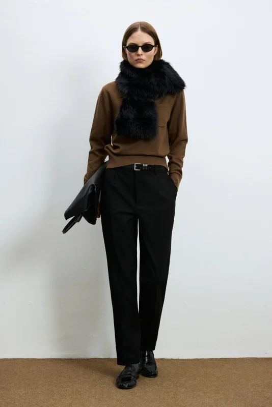 Laura Wool Blend Polo Collar Knit Sweater Light Brown