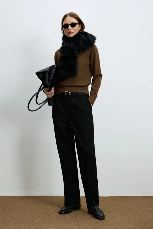 Laura Wool Blend Polo Collar Knit Sweater Light Brown