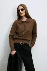 Laura Wool Blend Polo Collar Knit Sweater Light Brown