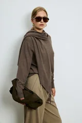 Mary Wool Blend Knit Sweater with Detachable Shawl Detail Light Brown