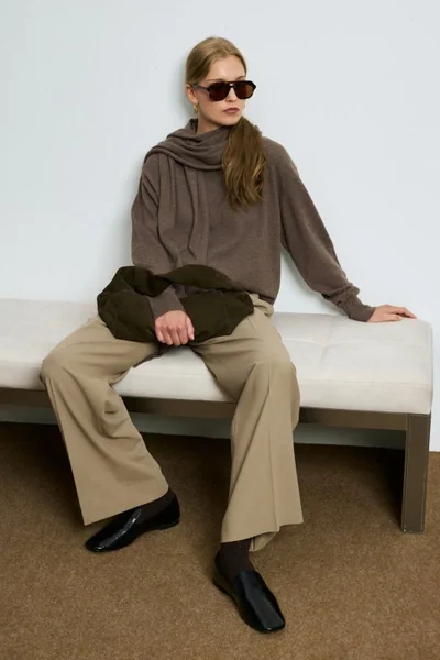 Mary Wool Blend Knit Sweater with Detachable Shawl Detail Light Brown