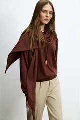 Mary Wool Blend Knit Sweater with Detachable Shawl Detail Terracotta