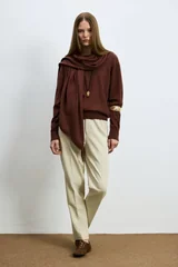Mary Wool Blend Knit Sweater with Detachable Shawl Detail Terracotta