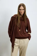 Mary Wool Blend Knit Sweater with Detachable Shawl Detail Terracotta