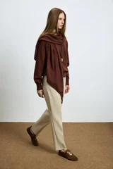 Mary Wool Blend Knit Sweater with Detachable Shawl Detail Terracotta