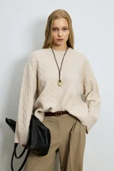 Stella Camel Hair Blend Crew Neck Knit Sweater Dark Ecru