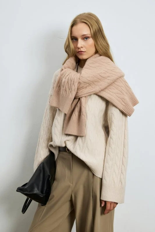 Stella Camel Hair Blend Crew Neck Knit Sweater Dark Ecru