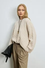 Stella Camel Hair Blend Crew Neck Knit Sweater Dark Ecru