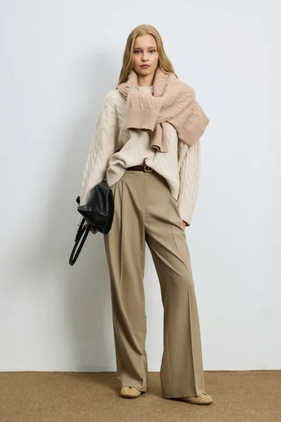 Stella Camel Hair Blend Crew Neck Knit Sweater Dark Ecru