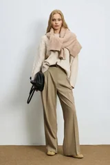 Stella Camel Hair Blend Crew Neck Knit Sweater Dark Ecru