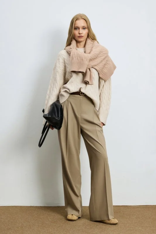 Stella Camel Hair Blend Crew Neck Knit Sweater Dark Ecru