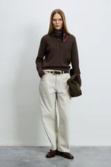 Darla Wool Blend Polo Collar Knit Sweater Brown