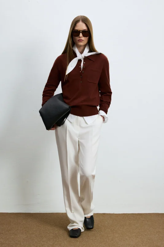 Laura Wool Blend Polo Collar Knit Sweater Burgundy
