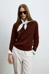Laura Wool Blend Polo Collar Knit Sweater Burgundy