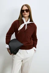 Laura Wool Blend Polo Collar Knit Sweater Burgundy