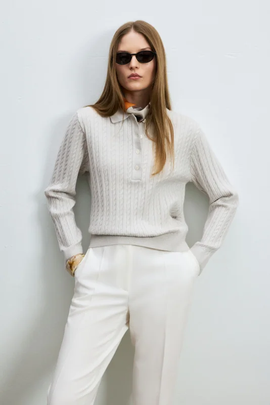 Darla Wool Blend Polo Collar Knit Sweater Stone